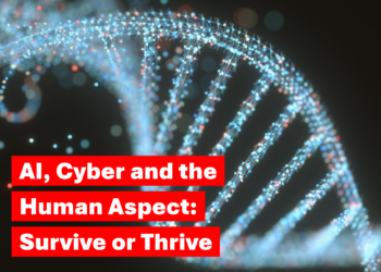 AI cyber and human aspect - text over image of DNA